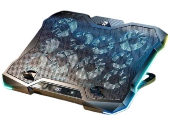 RTAKO LZ-D11 Gaming Laptop Cooler 10 Fans Foldable Adjustable Notebook Stand Heat Dissipation Holder for 12-18'' Cooling Pad W/ RGB Light - Black